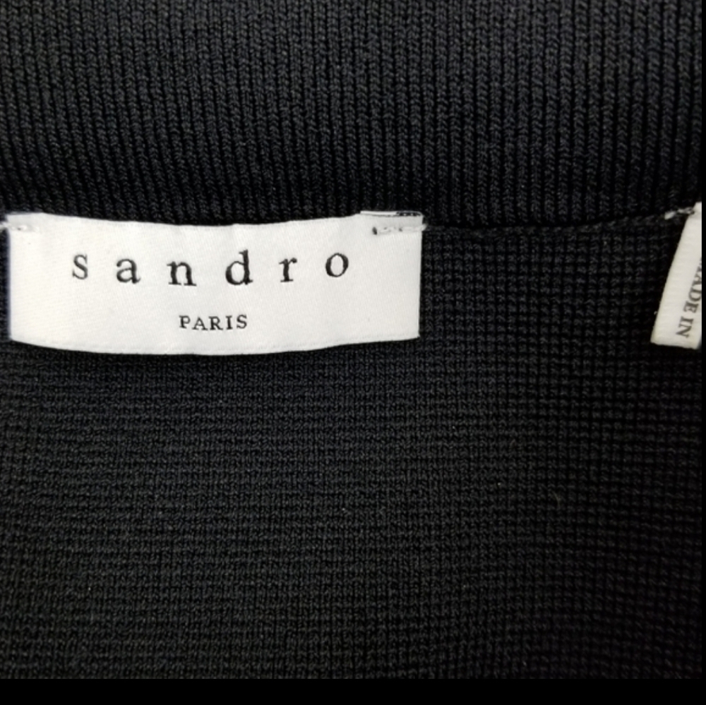 Sandro Black Ponte Knit Cheerleader Mini Skirt Faux Wrap Contrast Trim Sz Small - Picture 11 of 13